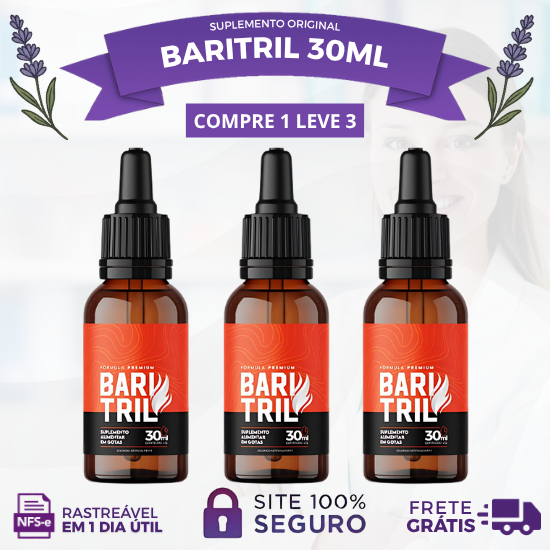 BARITRIL GOTAS 30ML - PERDA DE PESO SAUDÁVEL - PROMOÇÃO OFICIAL (CADA KIT CONTÉM 3 UNIDADES) + FRETE GRÁTIS!